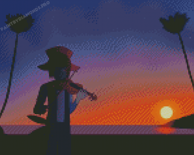 Sunset Anime Playing Violin Diamond Painting