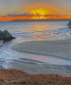 Three Cliffs Bay At Sunset Diamond Painting