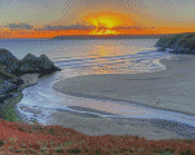 Three Cliffs Bay At Sunset Diamond Painting