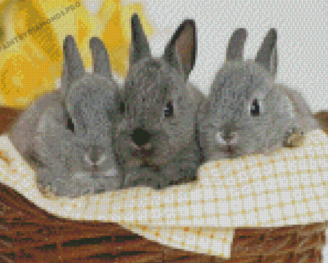 Three Bunnies In Basket Diamond Painting