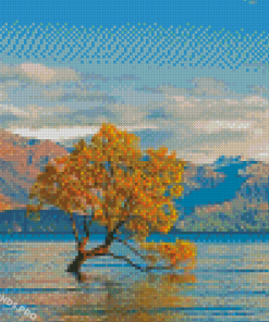 Tree In Lake Diamond Paintings