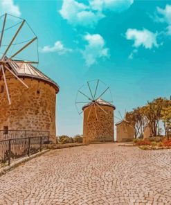 Turkey Alacati Windmills Diamond Painting