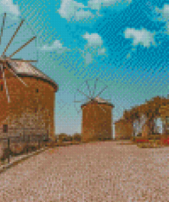 Turkey Alacati Windmills Diamond Painting