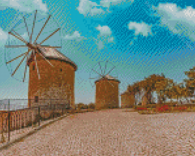 Turkey Alacati Windmills Diamond Painting