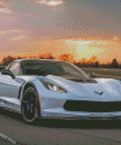 White C7 Corvette With Sunset Diamond Painting