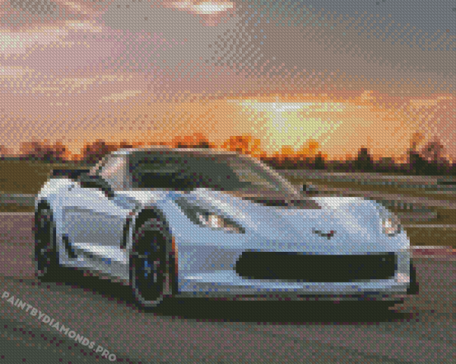 White C7 Corvette With Sunset Diamond Painting