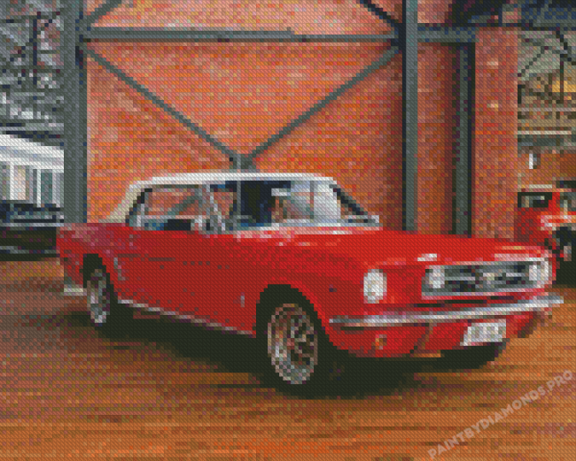 White And Red 66 Ford Mustang Diamond Painting