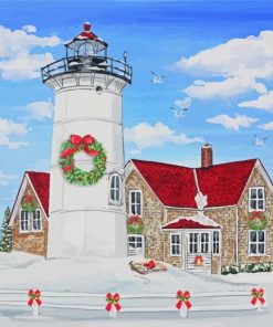 Winter Merry Christmas Lighthouse Diamond Painting