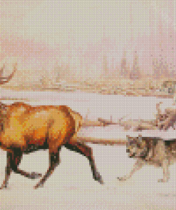 Wolves And Elk Diamond Painting