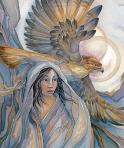 Woman And Hawk Diamond Painting