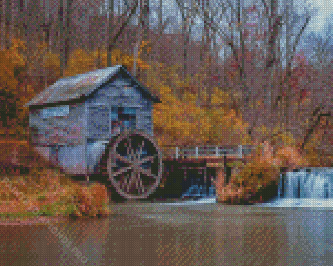 Autumn Water Mill Diamond Painting