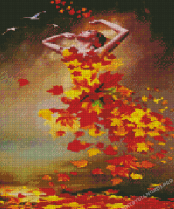 Autumn Leaves Lady Diamond Paintings