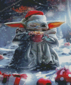 Baby Yoda Santa In Snow Diamond Painting