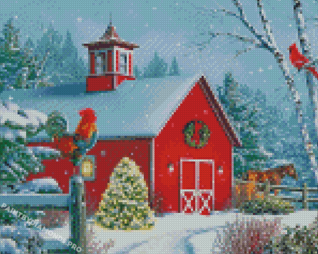 Barn In Snow Diamond Painting