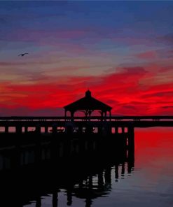 Beautiful Red Sunset In Chincoteague Island Diamond Painting