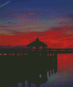 Beautiful Red Sunset In Chincoteague Island Diamond Painting