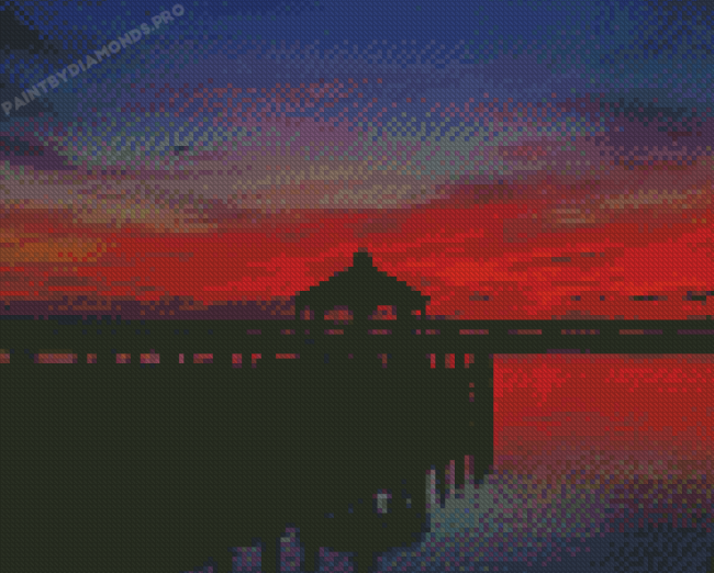 Beautiful Red Sunset In Chincoteague Island Diamond Painting