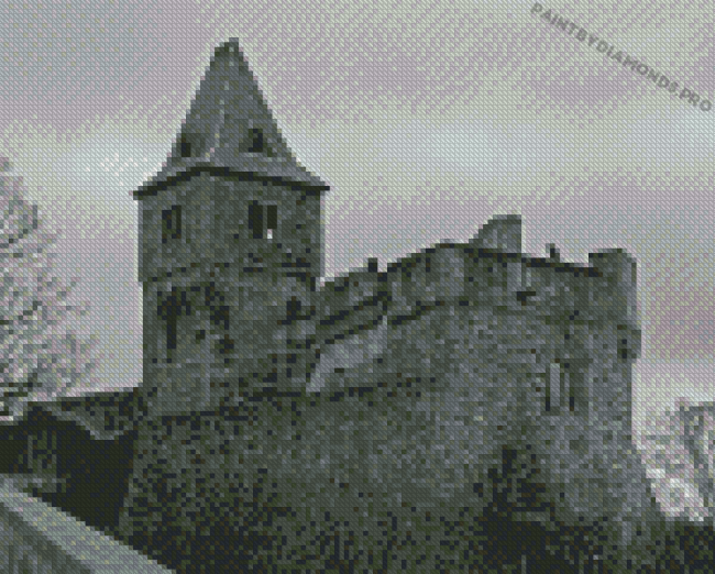 Black And White Frankenstein Castle Diamond Painting