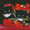 Black Cats With Red Flowers Diamond Painting