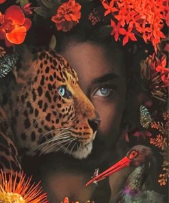 Black Lady And Tiger Art Diamond Painting