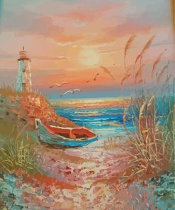 Boats And Lighthouse Art Diamond Painting