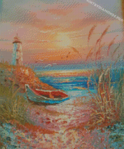 Boats And Lighthouse Art Diamond Painting