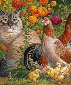 Cat And Chicken Diamond Paintings