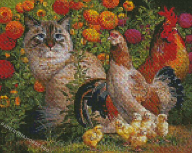 Cat And Chicken Diamond Paintings