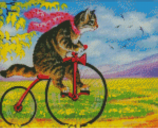 Cat On Bicycle Diamond Painting