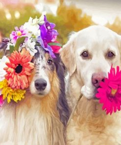 Dogs With Flowers Diamond Painting