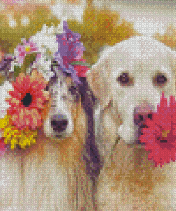 Dogs With Flowers Diamond Painting