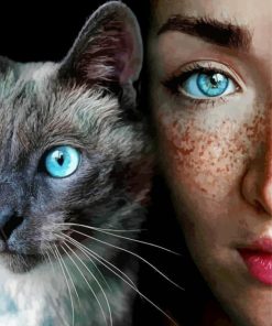 Girl With Freckles And Cat Diamond Painting