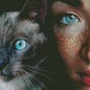 Girl With Freckles And Cat Diamond Painting