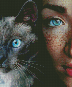 Girl With Freckles And Cat Diamond Painting