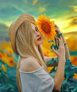 Girl With Sunflower Diamond Painting