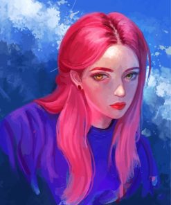 Gorgeous Girl With Pink Hair Diamond Painting