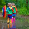 Little Boy Girl Enjoying The Rainy Day Diamond Painting