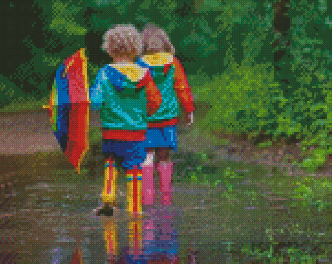 Little Boy Girl Enjoying The Rainy Day Diamond Painting