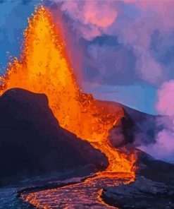 Mountain Volcano Erupting With Pink Cloud Diamond Painting