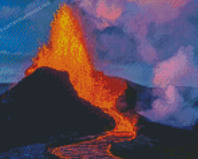 Mountain Volcano Erupting With Pink Cloud Diamond Painting