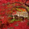 Park Red Tree And Bridge Diamond Painting