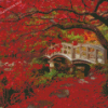 Park Red Tree And Bridge Diamond Painting