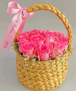 Pink Basket Of Roses Diamond Paintings