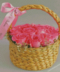 Pink Basket Of Roses Diamond Paintings