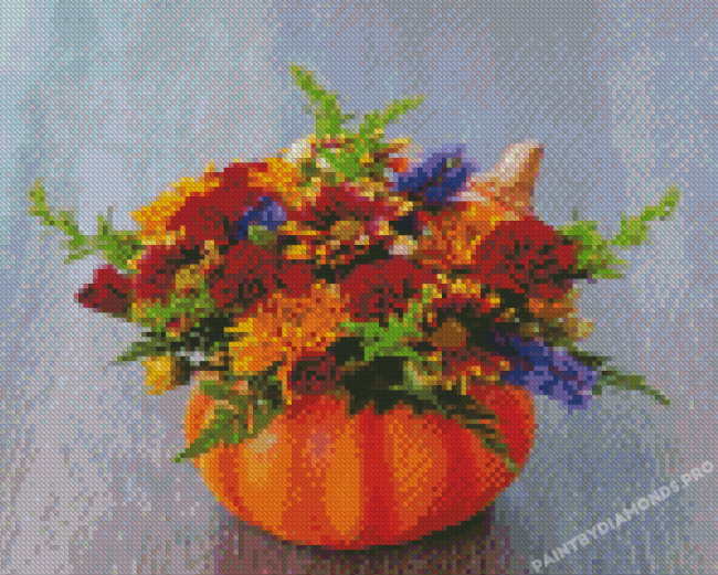 Pumpkin And Flowers Diamond Paintings