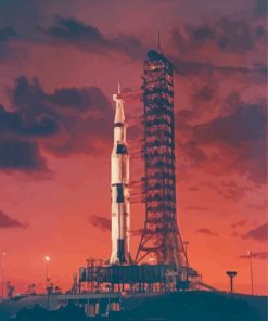 Saturn 5 Rocket With Sunset Diamond Painting