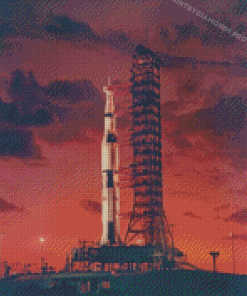 Saturn 5 Rocket With Sunset Diamond Painting