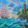 Ship And Lighthouse Diamond Painting