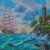 Ship And Lighthouse Diamond Painting