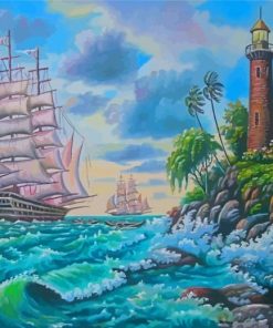 Ship And Lighthouse Diamond Painting